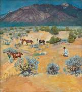 Taos Landscape with Indians (Walter Ufer) - Muzeo.com