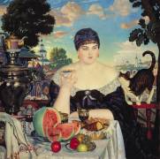 The Merchant's Wife at Tea (Boris Mikhailovich Kustodiev) - Muzeo.com