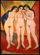 Three Nude Women (Red and Orange) (August Macke) - Muzeo.com