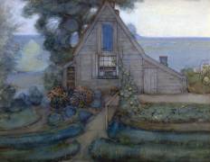 Triangulated Farmhouse Facade with Polder in Blue (Piet Mondrian) - Muzeo.com
