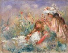 Two Children Seated Among Flowers (Auguste Renoir) - Muzeo.com
