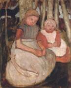 Two seated Girls before Birch Trunks (Paula Modersohn-Becker) - Muzeo.com