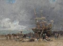 Unloading the Newfoundland Fishing Boat (Eugène Boudin) - Muzeo.com