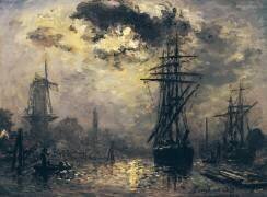 View of the Port, or The Windmills in Rotterdam (Johan Barthold Jongkind) - Muzeo.com