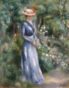 Woman in a Blue Dress Standing in the Garden at Saint-Cloud (Auguste Renoir) - Muzeo.com