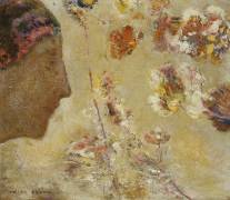 Woman in Profile with Butterfly and Flowers (Odilon Redon) - Muzeo.com
