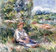 Young Woman Sitting in a Meadow (Auguste Renoir) - Muzeo.com