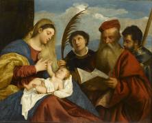 La Vierge et l'Enfant avec saint Etienne, saint Jérôme et saint Maurice (Tiziano) - Muzeo.com