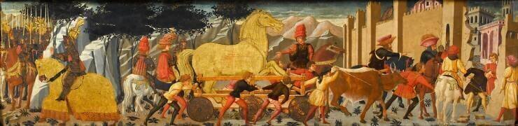 Panneau de cassone : le cheval de Troie (Lo Scheggia) - Muzeo.com