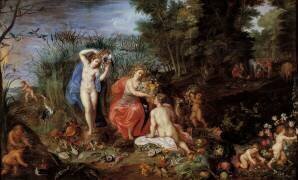 The four elements Three graces represented in a forest landscape (Jan Brueghel the Elder) - Muzeo.com
