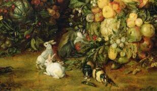 The Virgin and child in a garland of fruit and flowers, detail of animals (Jan Brueghel the Elder) - Muzeo.com