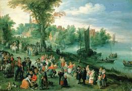 Wooded River Landscape with Peasants and Travellers (Jan Brueghel the Elder) - Muzeo.com