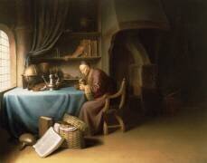 An Old Man Lighting his Pipe in a Study (Gérard Dou) - Muzeo.com
