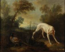 Blanche, chienne de Louis XV, en arrêt devant un faisan (Jean-Baptiste Oudry) - Muzeo.com
