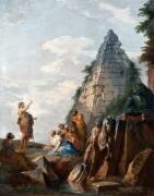 Caprice avec prédication de saint Jean-Baptiste, la pyramide de Cestius et d'autres monuments classiques (Giovanni Paolo Pannini) - Muzeo.com