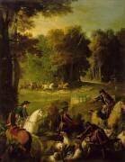 Chasse de Louis XV dans la forêt de Compiègne. Le relais à la patte d'oie. (Jean-Baptiste Oudry) - Muzeo.com