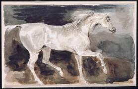 Cheval blanc trottant de profil à droite (Eugène Delacroix) - Muzeo.com