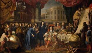 Colbert présente à Louis XIV les membres de l'Académie Royale des Sciences crée en 1667 (Henri Testelin) - Muzeo.com