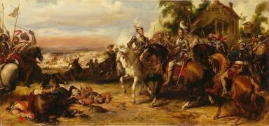 Combat de Fontaine-Française remporté par Henri IV sur les espagnols et les troupes de la Ligue, le 5 juin 1595 (Eugène Devéria) - Muzeo.com