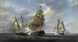 Combat de la frégate française La Canonnière contre le vaisseau anglais le Tremendous, 21 avril 1806 (Pierre Julien Gilbert) - Muzeo.com