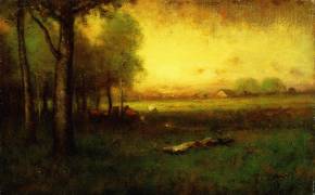 Vaches au pâturage au coucher du soleil (George Inness) - Muzeo.com