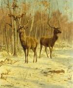 Deux cerfs dans une clairière en hiver (Rosa Bonheur) - Muzeo.com