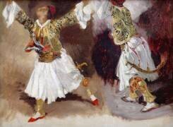Deux guerriers grecs dansant (étude de costumes souliotes) (Eugène Delacroix) - Muzeo.com