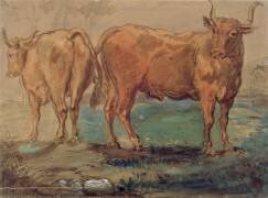 Deux taureaux dans la campagne (Théodore Chasseriau) - Muzeo.com