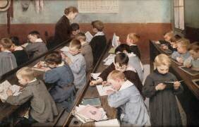 En classe, le travail des petits (Henri Jules Jean Geoffroy) - Muzeo.com