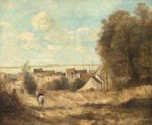 Entrée de village dit aussi Village au bord de la mer (Jean-Baptiste Camille Corot) - Muzeo.com