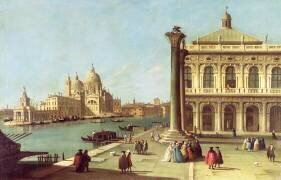 Entrée du Grand Canal, Venise, avec la place et l'Eglise Santa Maria della Salute (Canaletto) - Muzeo.com