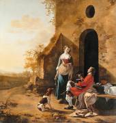 Entrée d'une auberge, conversation galante (Vermeer d'Utrecht) - Muzeo.com