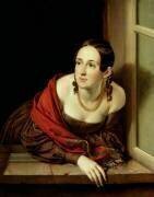 Femme à sa fenêtre ou, l'épouse d'un trésorier (Vassili Tropinine) - Muzeo.com