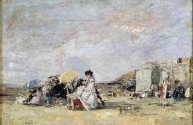 Femme en blanc sur la plage de Trouville (Eugène Boudin) - Muzeo.com