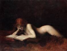 Femme nue allongée lisant un livre (Jean-Jacques Henner) - Muzeo.com