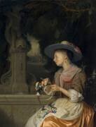 Femme tissant une couronne de fleurs (Godfried Schalcken) - Muzeo.com