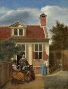Figures dans une cour derrière une maison (Pieter de Hooch) - Muzeo.com