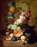 Fleurs et fruits sur une corniche de pierre (Jan van Os) - Muzeo.com