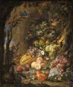 Fleurs, fruits, oiseaux et insectes dans un paysage avec ruines (Abraham Mignon) - Muzeo.com
