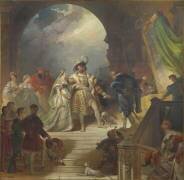 François Ier accompagné de la reine de Navarre, sa soeur, et entouré de sa cour, reçoit les tableaux (Alexandre-Evariste Fragonard) - Muzeo.com
