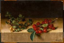 Fruits sur une table : groseilles à maquereau et cerises (François Garnier) - Muzeo.com