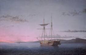 Goélettes de bois de construction le soir dans la baie de Penobscot (Fitz Henry Lane) - Muzeo.com
