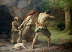 Homme préhistorique chassant l'ours (Emmanuel Benner) - Muzeo.com