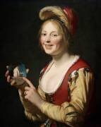 Jeune courtisane une image obscène à la main (Gerrit van Honthorst) - Muzeo.com