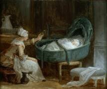 Jeune femme tendant un biberon à un bébé (Hubert Robert) - Muzeo.com
