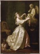 Jeune fille s'apprêtant à orner la statue de l'Amour d'une guirlande de fleurs (Alexandre Roslin) - Muzeo.com