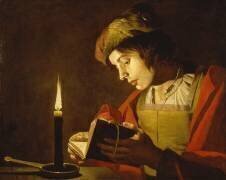 Jeune homme lisant à la lumière d'une bougie (Matthias Stomer) - Muzeo.com