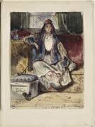 Jeune orientale assise sur un divan fumant dans un intérieur avec un écureil (Alexandre Gabriel Decamps) - Muzeo.com