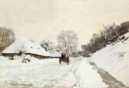 La Charrette. Route sous la neige à Honfleur, avec la ferme Saint Siméon (Claude Monet) - Muzeo.com