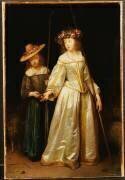 La demi-soeur de l'artiste, avec sa soeur cadette Catharina qui lui donne une flûte (Gérard ter Borch) - Muzeo.com